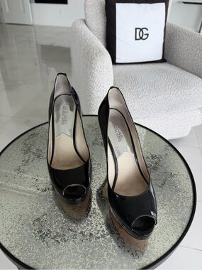 Michael Kors Black Patent Peep-Toe Platform Heels